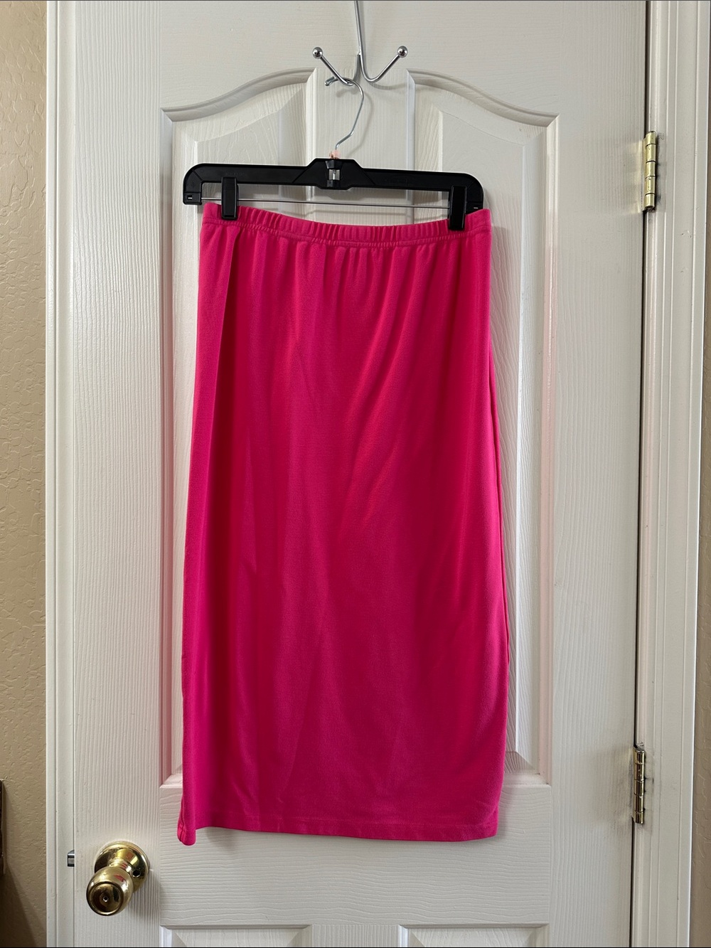 Women's Hot Pink Midi Pencil Skirt with Elastic Waist